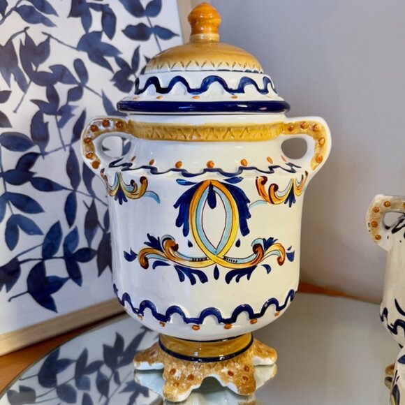 Bassano Ornate Italian Blue and Yellow Ceramic Pottery Set - Picture 4 of 14